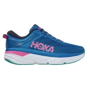 HOKA ONE ONE WOMENS BONDI 7 RUNNING SHOES SNEAKERS SIZE 7 BLUE PINK COLORWAY